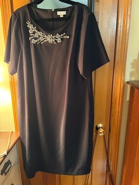 Calvin Klein Black Dress with Silver Beaded Applique